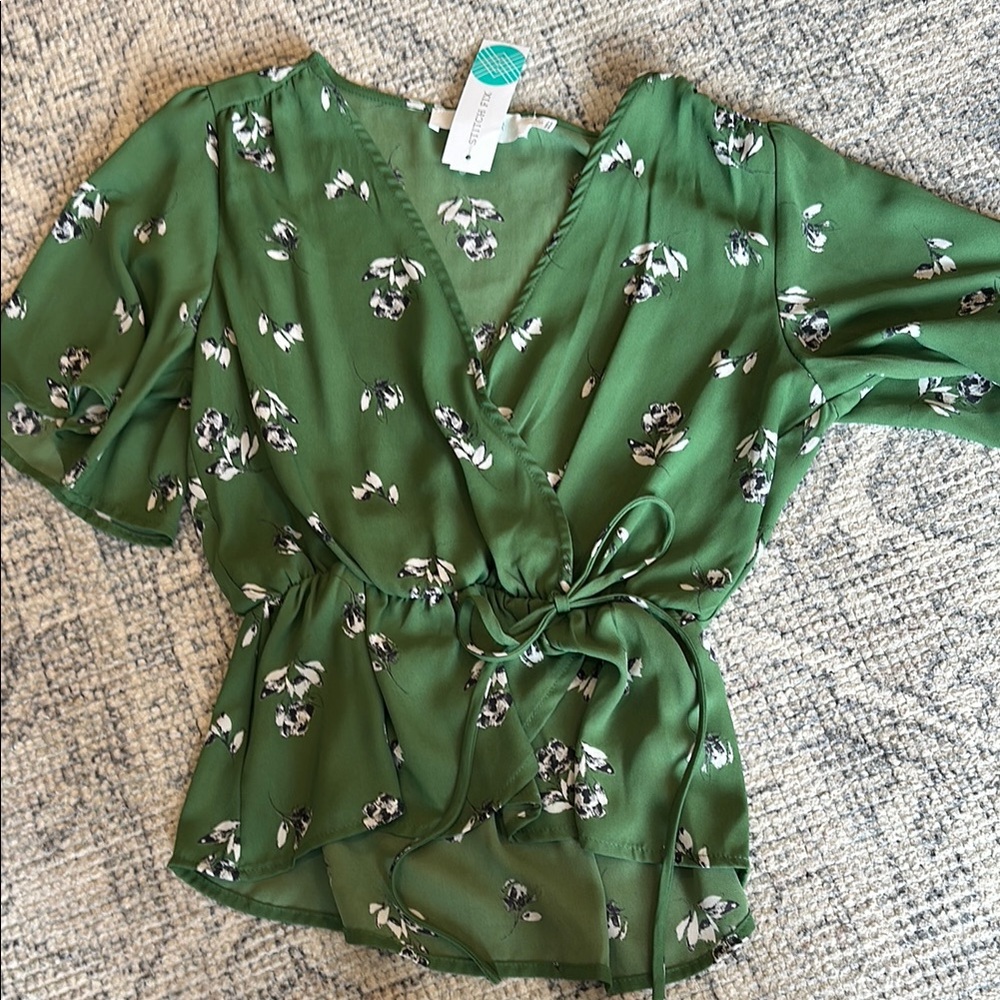 Astr Green Wrap Tie Front Blouse